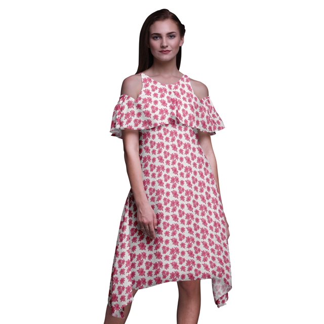 Bimba Pink Floral Print Womens Chic Style Cold Shoulder Shift Dress Summer Tunic - X-Large
