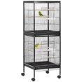 thumbnail image 1 of PawHut 2 In 1 Bird Cage Aviary with Wheels, Wood Perch, Black, 1 of 10
