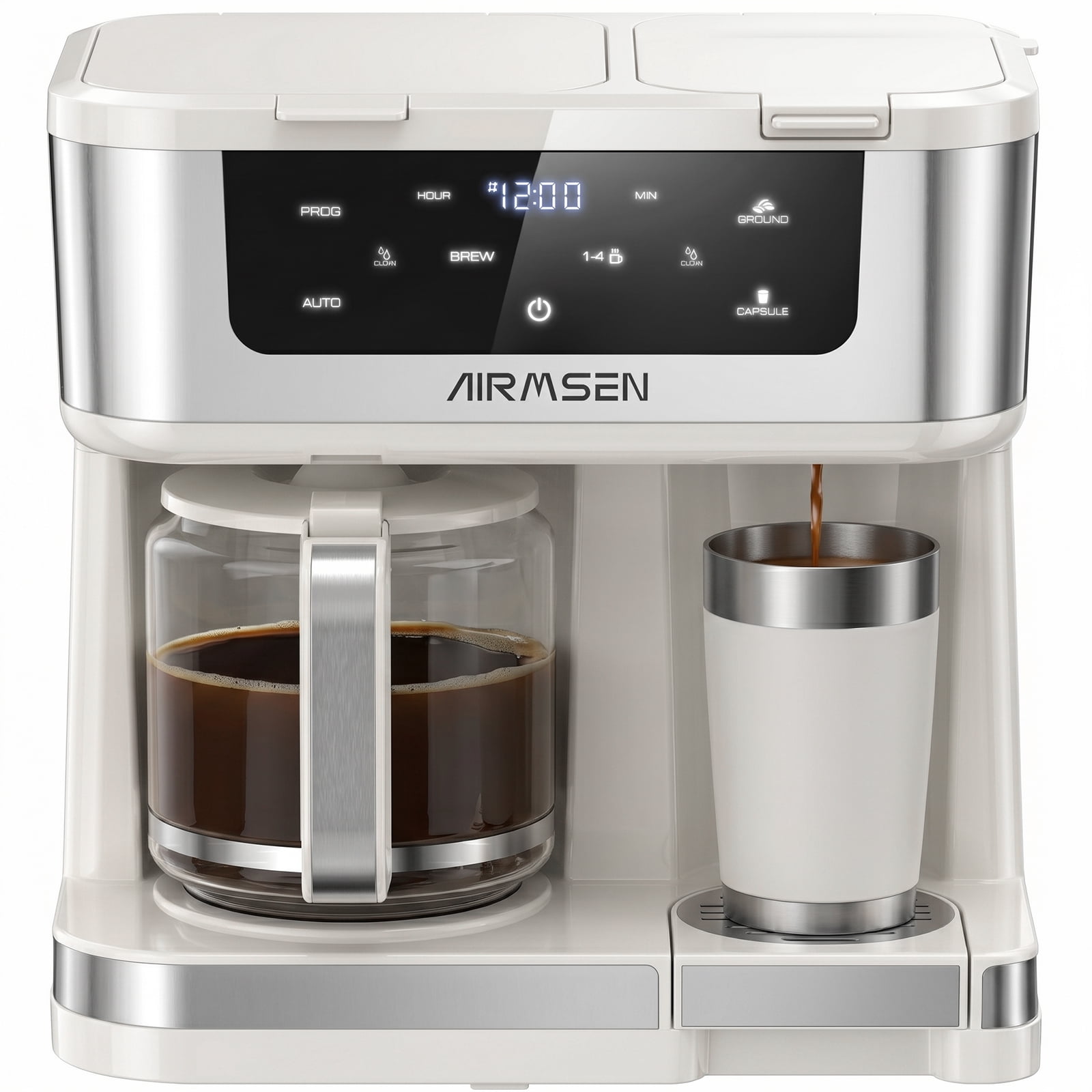 AIRMSEN Drip Coffee Maker with K Cup Combo, Programmable Coffee Machine with 1-4 Cup Setting