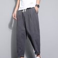 thumbnail image 4 of asjyhkr Plus Size Mens Linen Pants Elastic Waist Drawstring Hiking Beach Cropped Pants with Pockets,M-5XL, 4 of 6