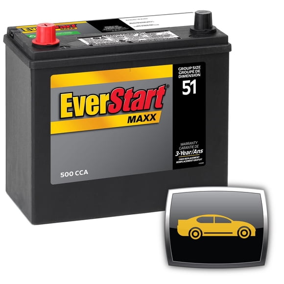 EverStart Auto Maxx-51N, 12 Volt, Car Battery, Group Size 51, 500 CCA