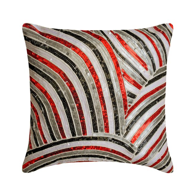 The HomeCentric Taies d'Oreiller Rouges, Housse de Coussin Scintillante à Paillettes et Perles, Lot de 2, Housse de Coussin 18x18 Pouces (45x45 cm), Housse de Coussin Carrée en Soie, Pâques Abstrait - Stries Rouges et Noires