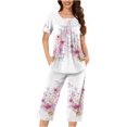 thumbnail image 1 of Rbaofujie Vêtements de Nuit pour Femmes Femmes Décontracté Col Rond Manches Courtes Blouse Pantalon Mode Pyjama Ensemble Vêtements de Nuit pour Filles, 1 of 5