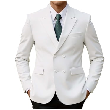LNWUY Veston pour Homme à Double Boutonnage Coupe Ajustée Couleur Unie Manteau Sport Veste pour Affaires, Mariage, Bal, Événements Formels Blanc G