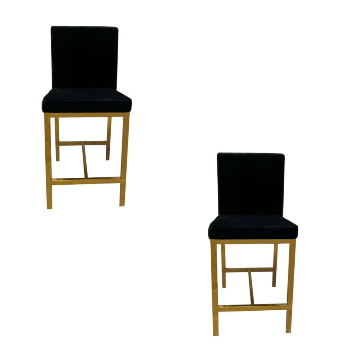 Tabouret Davion avec revêtement en velours moelleux et cadre en acier finition or brillant – Doté d'un design unique de dossier Roca pour une touche d'élégance moderne