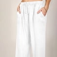 thumbnail image 4 of WEIYLL Womens Pants Linen Elastic High Waist Drawstring Wide Leg Yoga White Trousers size L, 4 of 8