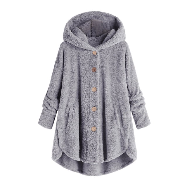 XZNGL Plus Size Tops for Women Plus Size Button Plush Tops Hooded Loose Cardigan Wool Coat Winter Jacket Womens Plus Size Tops Plus Size Womens Tops Plus Size Cardigans for Women