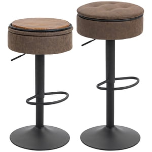 HOMCOM Bar Stools Set of 2, Swivel Barstools with Storage, Footrest, Brown