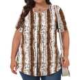 thumbnail image 4 of DDAPJ pyju Hauts Boho pour Femmes Grande Taille T-Shirts Graphiques Floraux Col Rond Manches Courtes Blouse d'Été Décontractée Coupe Ample Tuniques Cache-Ventre Chemise en Solde Brun TTTG, 4 of 9
