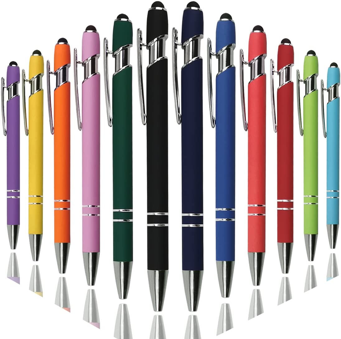Stylo à bille avec pointe stylet, stylo en métal à toucher doux, pointe moyenne de 1,0 mm, encre noire, paquet de 12 couleurs mélangées