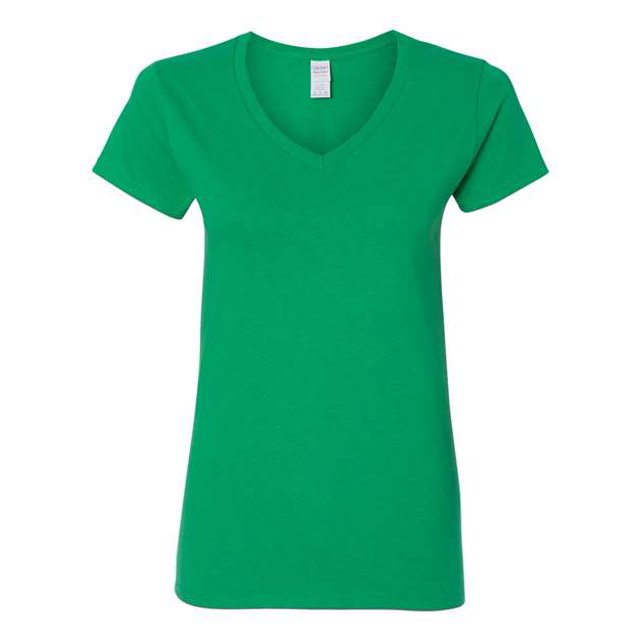 T-Shirt à Col en V pour Femmes en Coton Épais, TG, Vert Irlandais