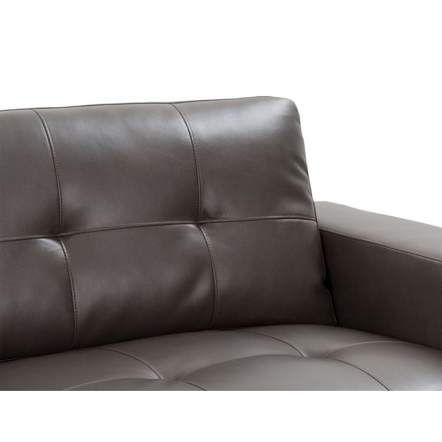 Aerys Fauteuil Metro en Cuir Reconstitué Brun de Qualité Supérieure avec Dossier et Siège Capitonnés Rembourrés, Accoudoirs Carrés et Pieds en Bloc de Bois Robustes, Convient aux Sièges de Salon et à l'Utilisation accent dans les Zones Familiales Ou de Bureau.