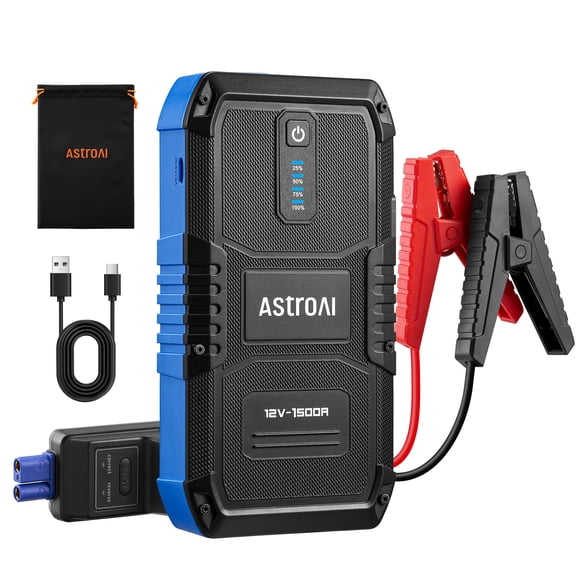 AstroAI V8 Démarreur de Batterie de Voiture, Bloc-Batterie de Démarreur 1500A pour Moteurs à Essence jusqu'à 6,0 L et Diesel 3,0 L, Boîte de Démarrage Portable 12V avec Lampe de Poche à 3 Modes et Câble de Survoltage, Bleu