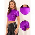 thumbnail image 2 of INSPIRE CHIC Hauts Courts Métalliques à Manches Courtes Col Montant pour Femmes Violet TP, 2 of 5