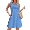 thumbnail image 1 of Ovzne Robes d'Été pour Femmes 2025 Robe Femme Robe d'Été Unie Ample Sans Manches Col Rond devant Plissé Robe Courte Robe de Printemps Liquidation, 1 of 7