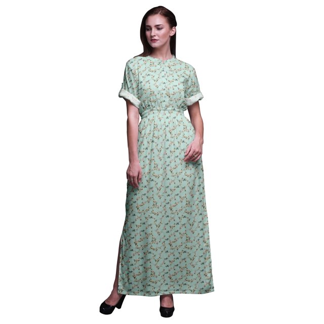 Bimba Robe Longue Maxi d'Été à Fente Latérale Imprimée de Roses et Renoncules en Rayonne pour Femmes - TTTG