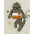 thumbnail image 2 of Faithtur Toddler Boy Autumn Clothes Contrast Color Patchwork Long Sleeve Hoodies Solid Color Pants 2Pcs Outfit, 2 of 9