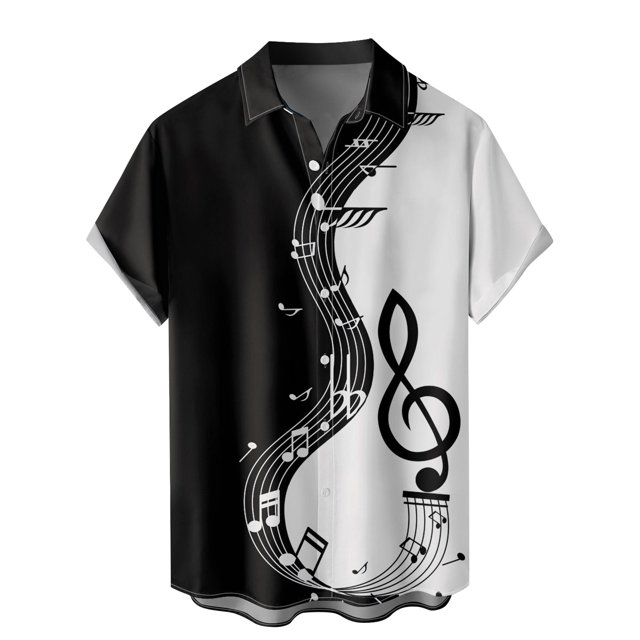 Xdzjlr Polo pour Hommes Chemise Décontractée Musique Patchwork Manches Courtes Bouton Col Rabattu Blouse Tendance m