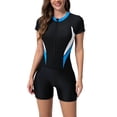 thumbnail image 1 of Jamicy Modest One Piece Swimsuits for Women 2025 New Women One Piece Modest Swimsuit Boyshort Short Sleeve Rashguard Contrast Line Snorkel Surf Suit Sport Bathing Suit, 1 of 9