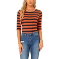 thumbnail image 1 of INSPIRE CHIC Hauts pour Femmes Non Doublés Col Rond Manches au Coude Coupe Ajustée T-Shirt Décontracté m Orange Bleu Marine, 1 of 6