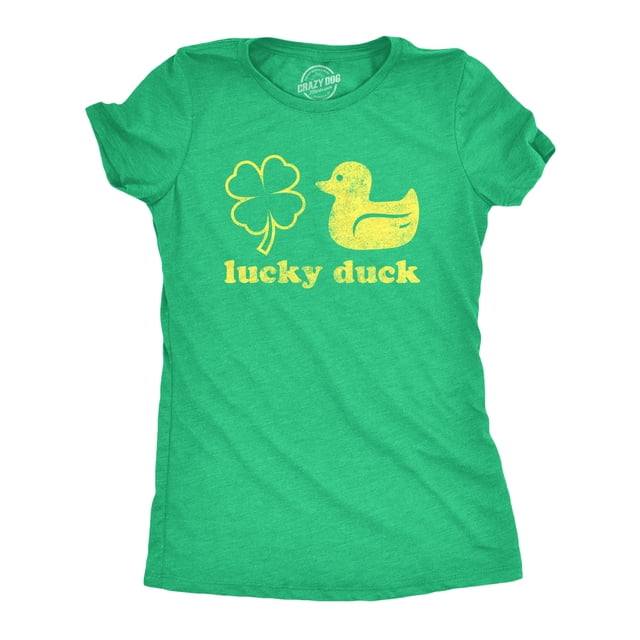 T-shirt pour Femmes Lucky Duck Drôle Trèfle St Patricks Day T-Shirt Graphique (Vert Chiné) - 3TG