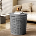 thumbnail image 1 of XYAIYT Large Plastic Imitation Rattan Laundry Hamper with Lid for Clothes and Toy Storage Long Lasting and Sturdy with Side Handles for Easy and Ventilation 2.11lb Capacity, 1 of 6