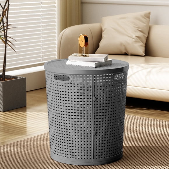 Popular Picks,Large Household Plastic Dirty Clothes Basket, Imitation Rattan Clothing Storage Basket, High Capacity Dirty Laundry Basket for Children's Toys Storage, | Plastic, Gray-643 $BS$3