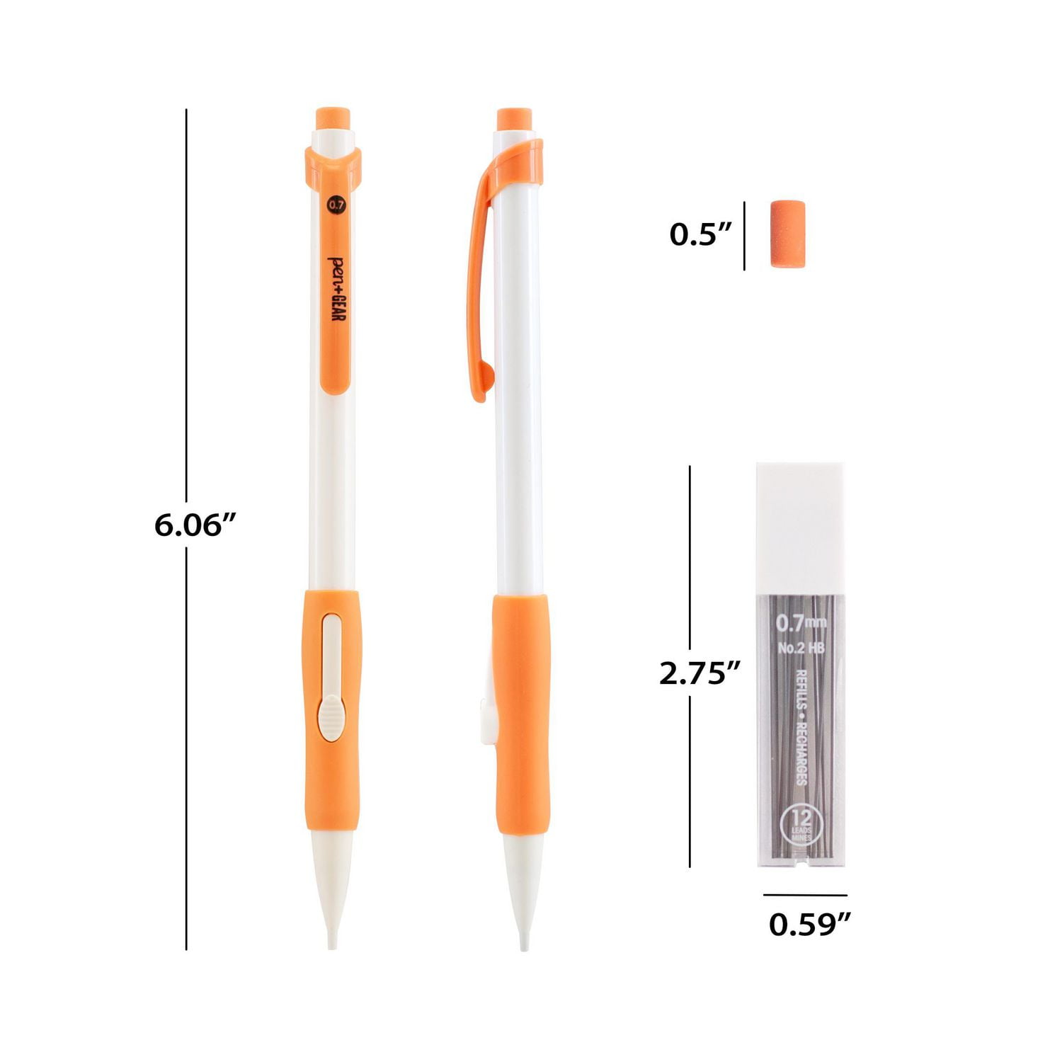 Crayons mécaniques rechargeables Pen+Gear #2 avec recharges de mine, 0,7 mm, lot de 6