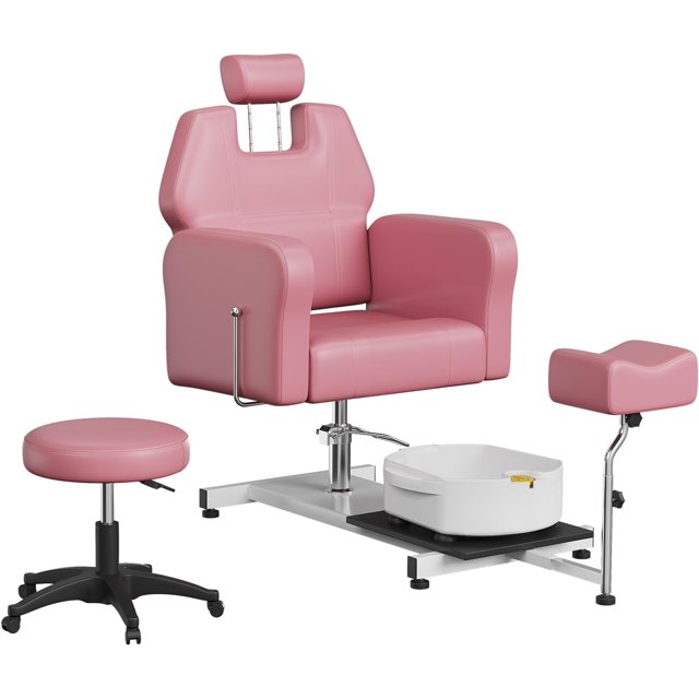 Pedicure Chair with Foot Basin , Massage Foot Bath Hydraulic Pedi Chair with 360° Rotation, Height Adjustable Pedicure Unit Station
