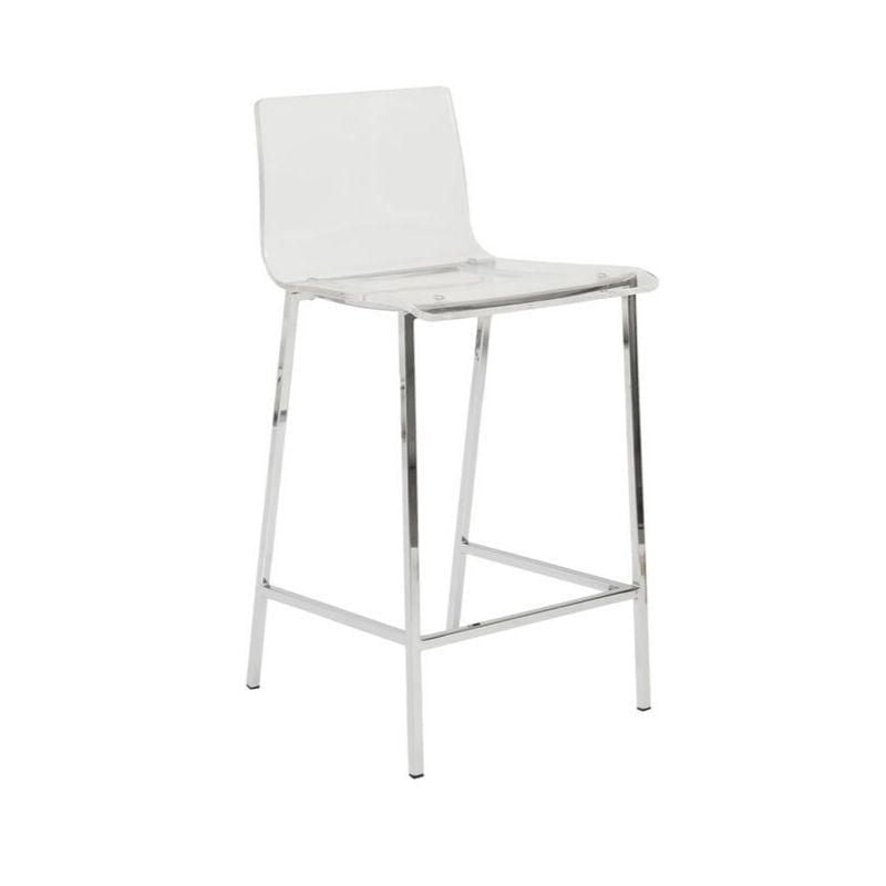 Clear Acrylic Stool with Chrome Leg – Tall Minimalist Stool with Transparent Seat, Footrest, Modern Design for Bars, Kitchens, and Contemporary Spaces