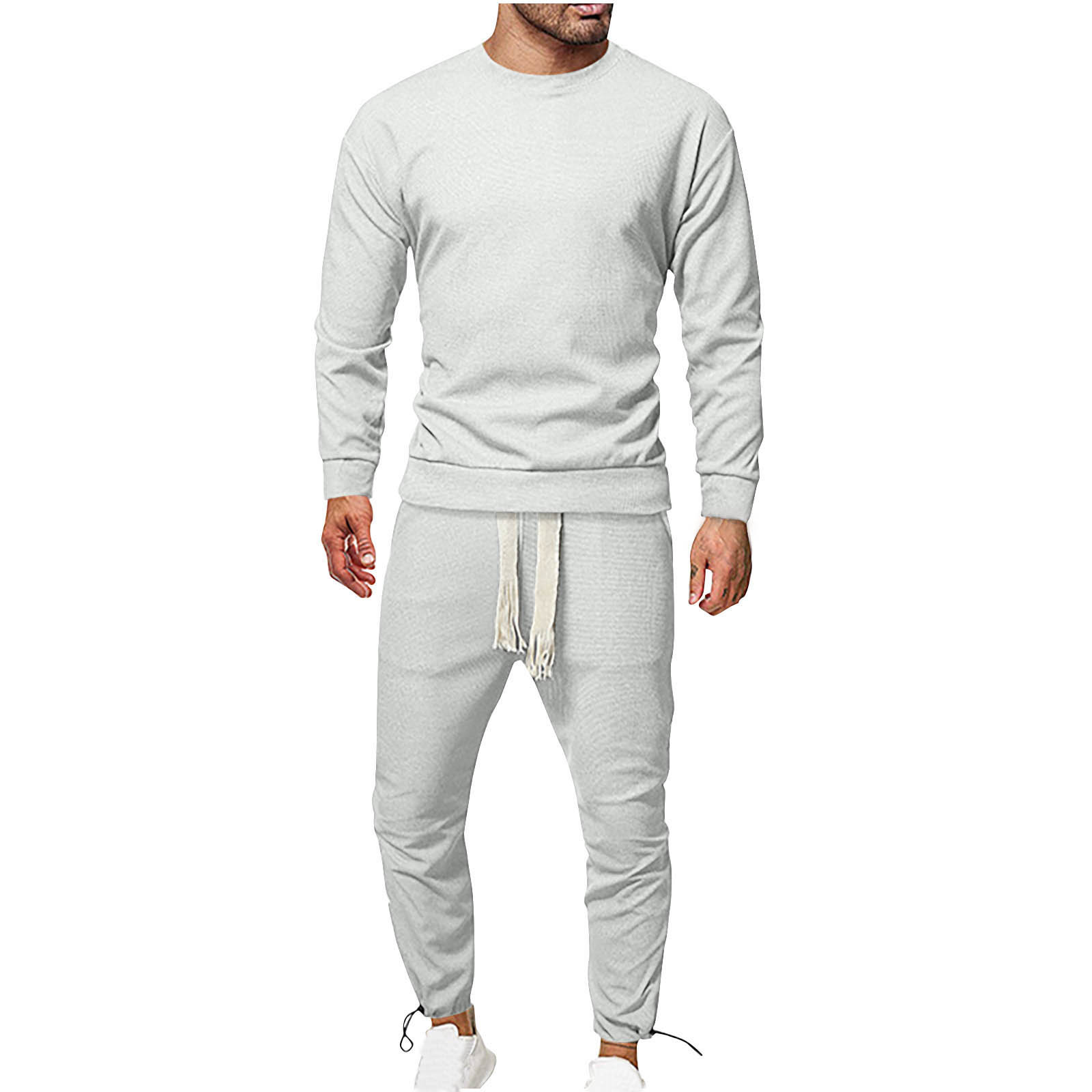 Cameland Complets pour Hommes Décontractés Unis Mode Col Rond Chandail à Enfiler Survêtement Tendance Deux Pièces