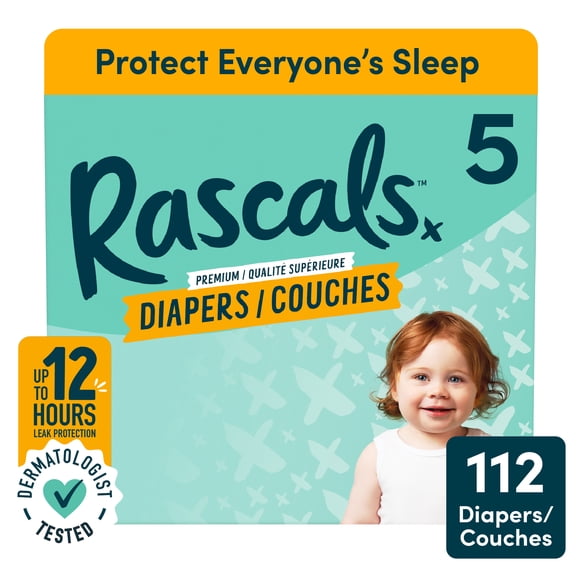 Couches Rascals Premium, Taille 5, 112 unités