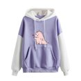 thumbnail image 1 of Penkiiy Hoodies pour Femmes Mode Décontractée Imprimé Col Rond Manches Longues Amples Hauts Courts Blouse Sweat-Shirts Sans Capuche Vêtements Y2K Violets, 1 of 5
