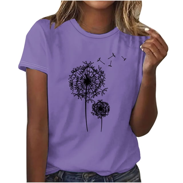 Birdeem Womens Casual Print Pullover Round Neck Short Sleeved Top
