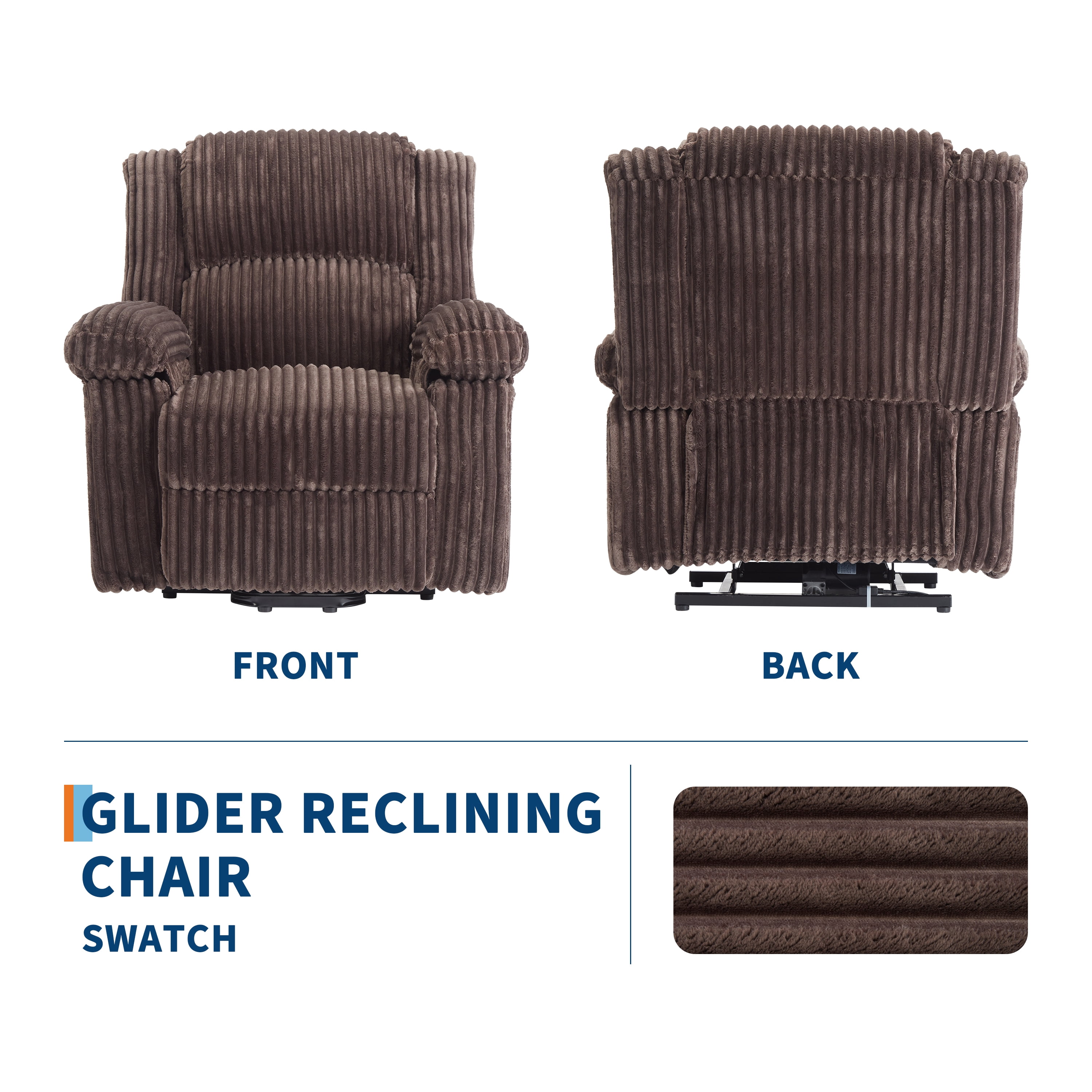 Zzistar Corduroy Recliner Chair, Manual Recliner Sofa with Handle, Pillow Top Arms, Thick Padding, Side Pocket for Living Room, Bedroom