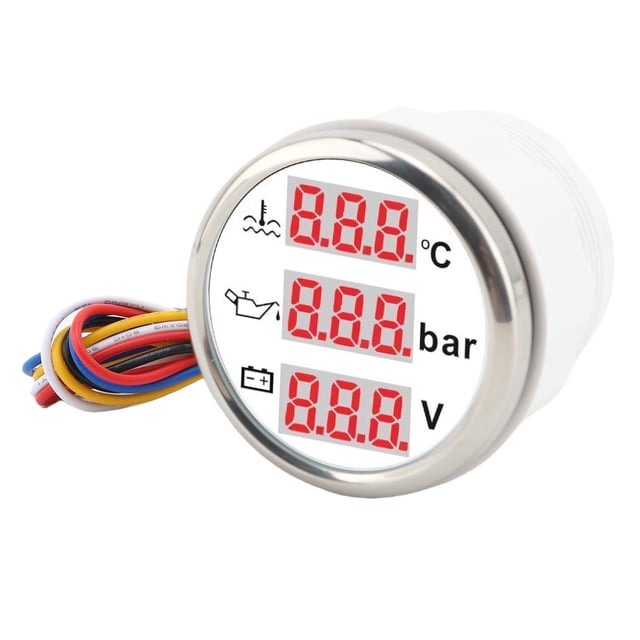 3 in 1 Instrument Sensor Kit, Engine Coolant Temperature Oil Pressure Meter 12V Volt Gauge for Car Boat 52mm Digital Safe Alert