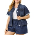 thumbnail image 1 of GRACE & GRANDEUR Veste en Denim Camionneur Courte à Boutons pour Femme Grande Taille, 1 of 6