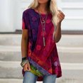 thumbnail image 2 of EQWLJWE Hauts d'Été pour Femmes Hauts pour Femmes Liquidation Femmes Décontracté Imprimé Manches Courtes Col Rond Chandail Blouse T-shirt Hauts, 2 of 5