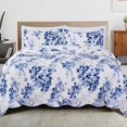 thumbnail image 1 of 3-Piece Reversible Quilt Set with Shams. All-Season Microfiber Bedspread with Floral Print Pattern. Jacqueline Collection (King), 1 of 5