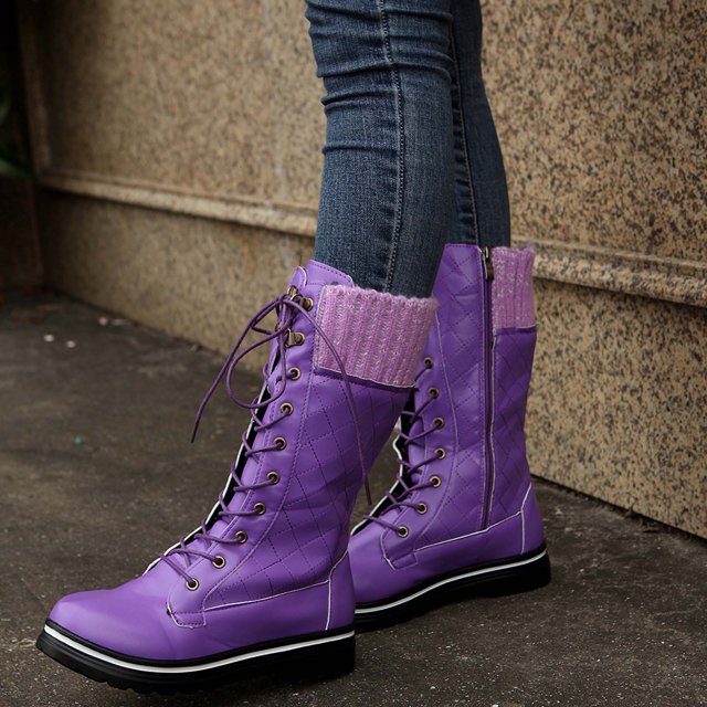 Chaussures pour Femmes Mode Automne Bottes d'Hiver pour Femmes Unies Mi-Mollet Plates à Bride avant Bout Rond Fermeture Éclair Latérale Bottes de Neige Bottes d'Automne en Liquidation