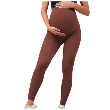 lcziwo Womens Maternity Workout Leggings over the Belly Pants Soft Activewear Work Pregnancy Yoga Pants Fall Winter Soft Warm Tights Pants Coffee,L