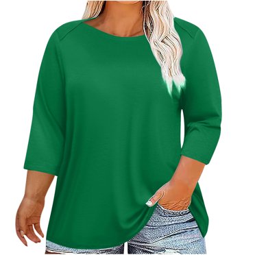 Lmnyox T-Shirts Basiques Grande Taille pour Femmes Décontractés Amples Manches 3/4 Col Ras du Cou T-Shirt Uni G-5TG Chandail