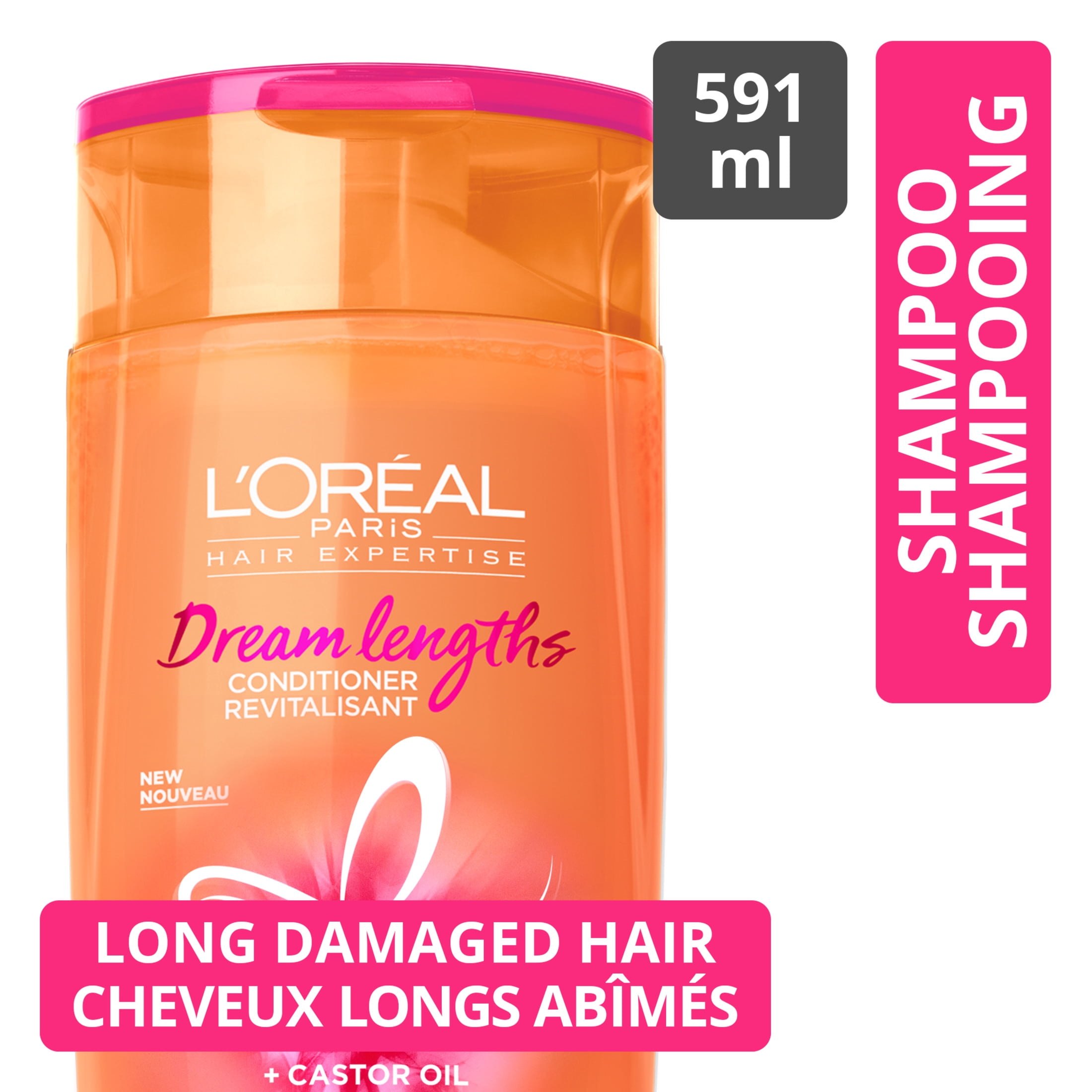 L'Oréal Paris Hair Expertise Dream Lengths Split End Sealing Shampoo, With Castor Oil and Vegetal Keratin for Long, Damaged Hair, 591ml