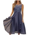 thumbnail image 2 of EGNMCR Robes de Soirée pour Femmes, Robes Formelles pour Femmes, Robes de Cocktail pour Femmes Femmes Unies Sans Manches Col Rond Dentelle Mousseline Maille Taille Robes de Fête Jupe en Mousseline pour Femmes, 2 of 5