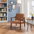 thumbnail image 3 of Yaheetech Mid-Century Modern Faux Leather Accent Chair with Solid Wood Legs, Brown, 3 of 7