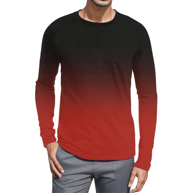 Ketyyh-chn99 Men T Shirt Fall Clothes Mens Simple Gradient Color Color Matching T Shirt With Long Sleeves And Round Neck Top Red,XL