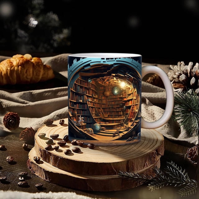 Dvkptbk Mug 3 D Creatives Space Bookshelf Ceramic Mugs Study with Coffee Mugs for Book Lovers Gift Kitchen Gadgets