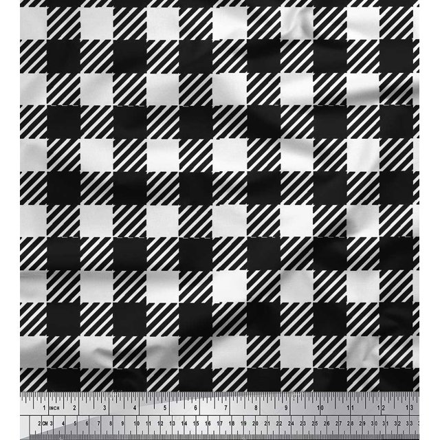 Soimoi Poly Georgette Fabric Gingham Check Fabric Prints by Yard 52 Inch Wide