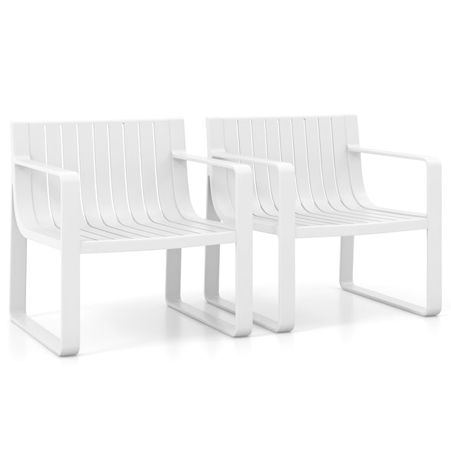 Costway Ensemble de 2 Chaises de Patio Fauteuils d'Extérieur en Plastique Résistants aux Intempéries Blanc
