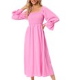 thumbnail image 5 of Robe Mi-Longue Unie pour Femmes avec Manches Bouffantes pour Battre la Robe, 5 of 5